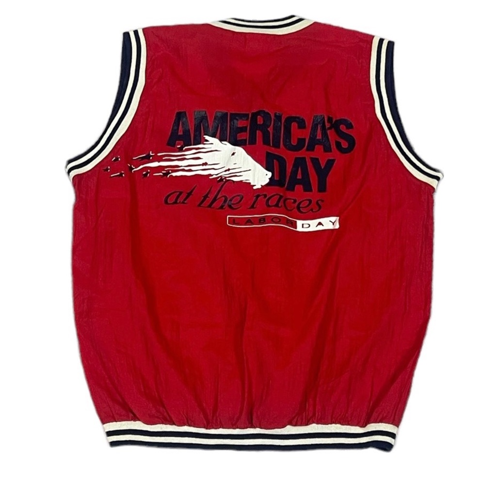 RED “Americas Day at the Races” WINDBREAKER VEST vintage